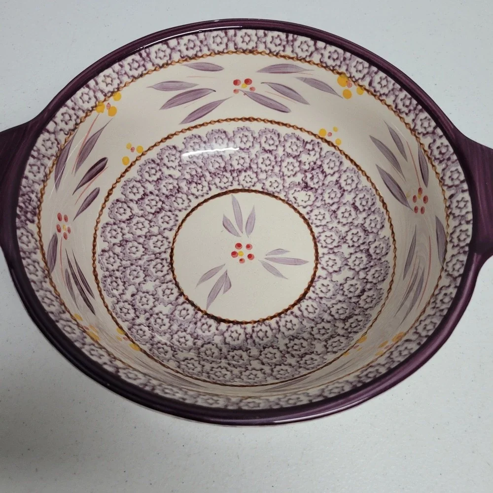 Temp-tations Old World Eggplant Purple 2qt Round Ceramic Bowl with Lid